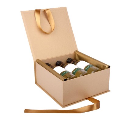 Wholesale flip cover custom printed magnetic wine bottle gift box packaging with ribbon closure