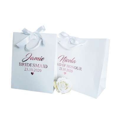 Luxury white paper personalised wedding bridal party bridesmaid gift bag