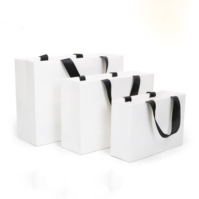 Wholesale Custom Printed Your Own Logo White Brown Kraft Gift Craft Shopping Paper Bag With Ribbon Handles