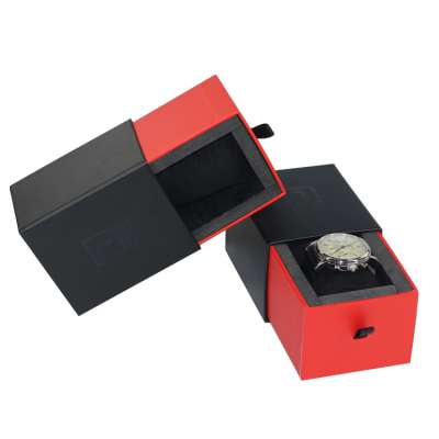 Custom Print Luxury Black Cardboard Storage Single Watch Gift Packaging Box with Drawer