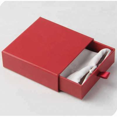 Full red jewelry sliding drawer box with drawstring pouch