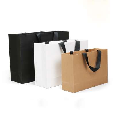 Luxury Gift Paper Bag Custom Logo Packaging Kraft Shopping Paper Bag With Ribbon Handles