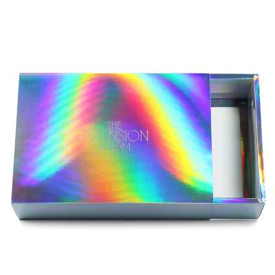 Silver holographic custom emboss logo paper sliding open eco friendly tea box packaging